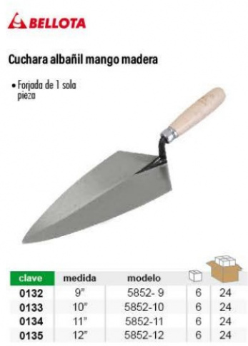 Cuchara albañil mango madera